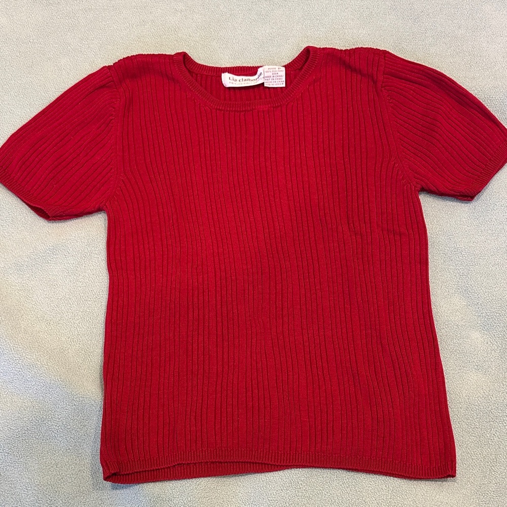 Liz Claiborne Vibrant Red short sleeve silk shirt petite